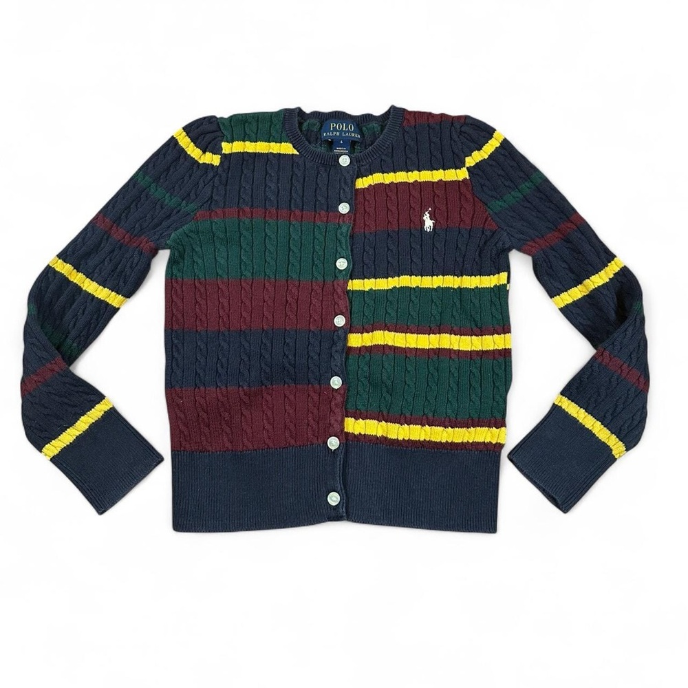 Polo Ralph Lauren Youth Striped Mini-Cable Knit Button Up‎ Sweater Size 6